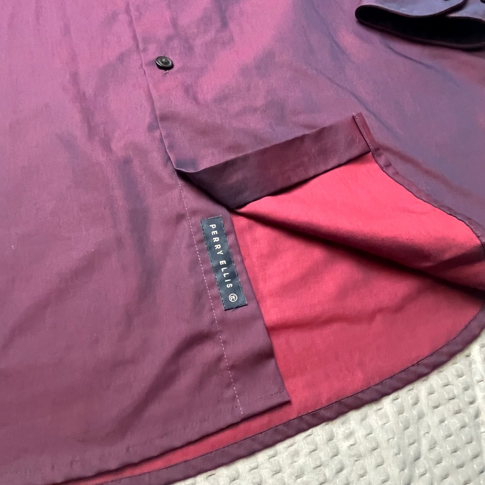 Perry Ellis Mens Burgundy Long Sleeve Button Down Shirt Non Iron Dress - Picture 3 of 10